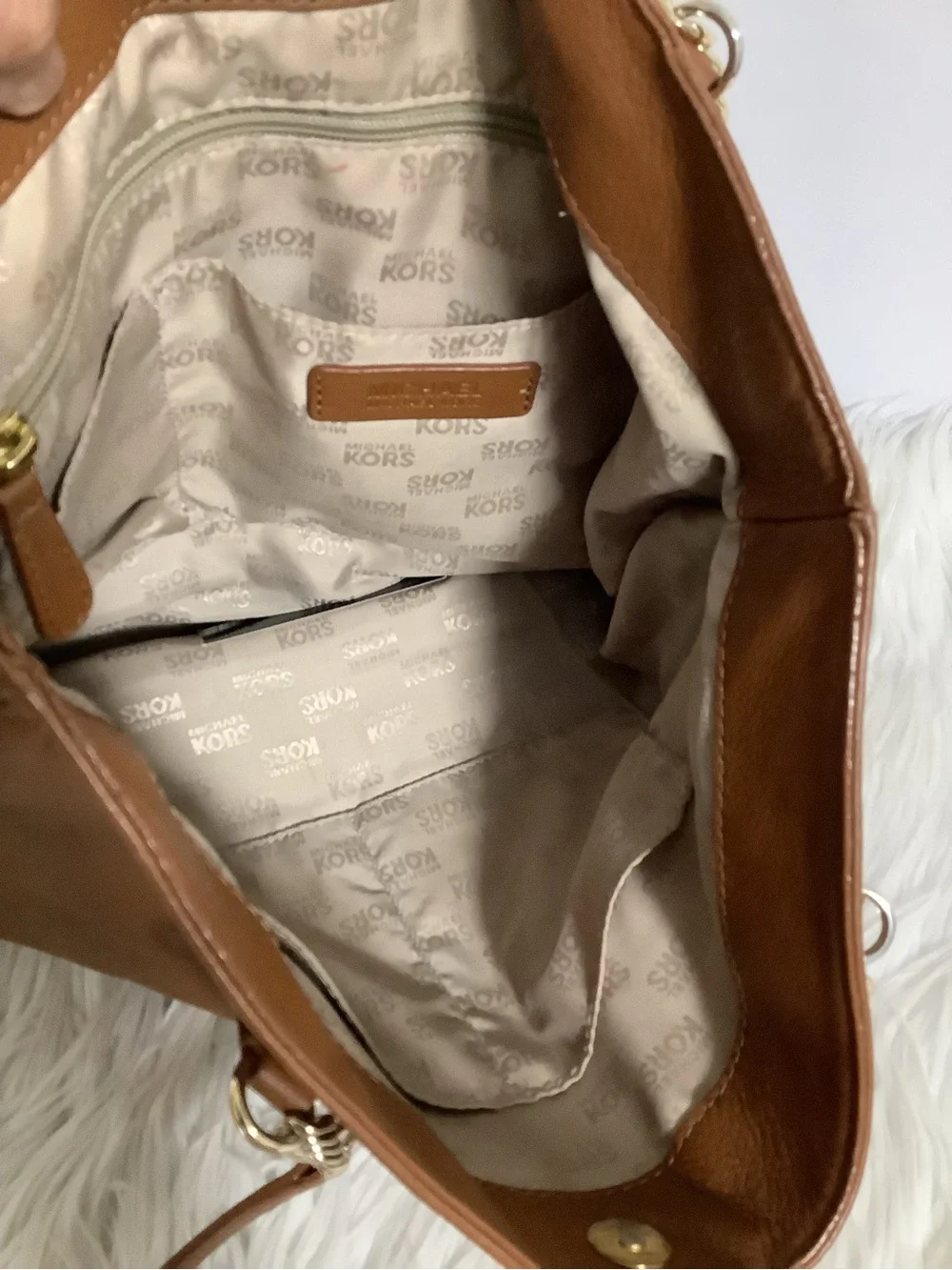 Michael Kors Brown Leather Tote with Gold MK Charm